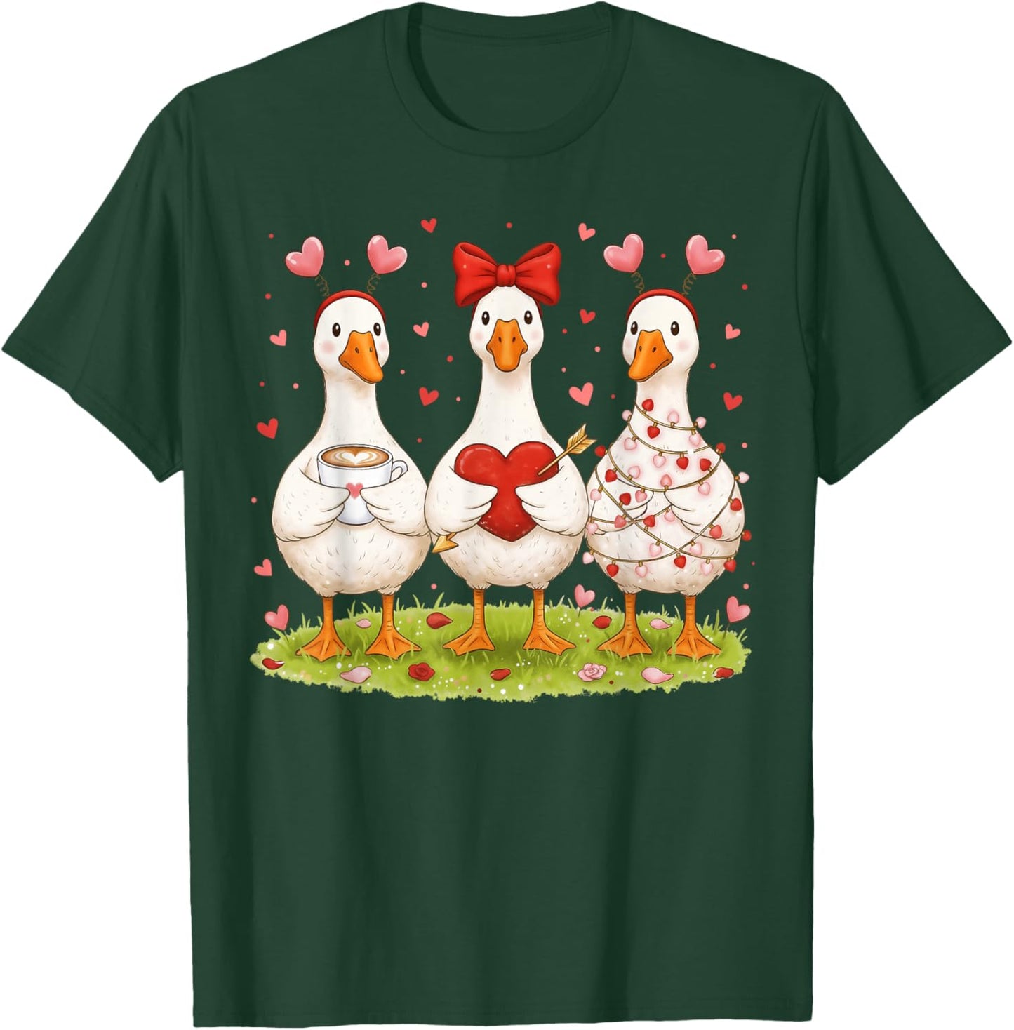 Just A Lovely Goose Coffee Funny Valentine Silly Goose Women T-Shirt - T-Shirt | Forest