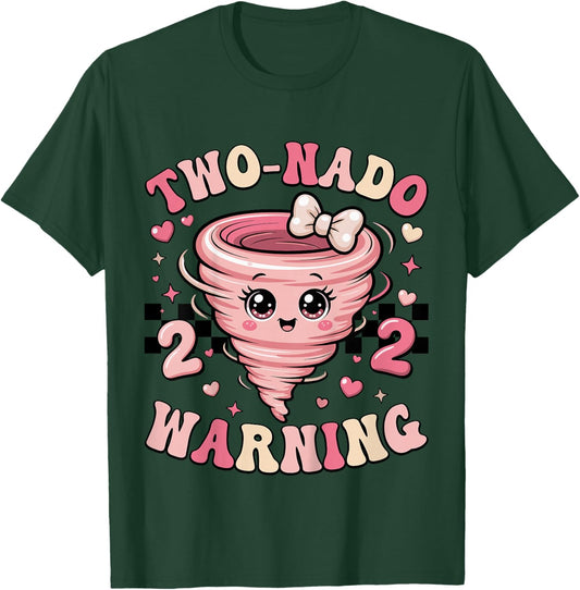 Two Nado Warning Coquette Bow 2nd Birthday 2 Year Old Girls T-Shirt - T-Shirt | Forest