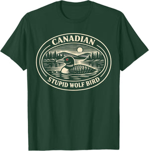 Funny Canadian Stupid Wolf Bird Hockey Romance Couple Humor T-Shirt - T-Shirt | Forest