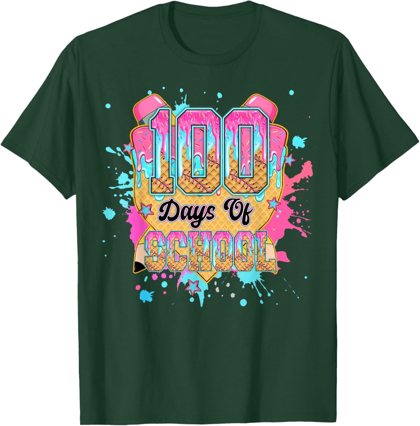 100 Days of School Baseball Drip Funny Boys Kids 100th Day T-Shirt - T-Shirt | Forest