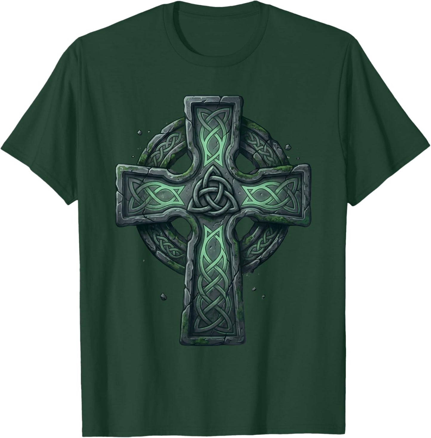Vintage Mossy Stone Celtic Cross Irish Heritage St Patrick T-Shirt - T-Shirt | Forest