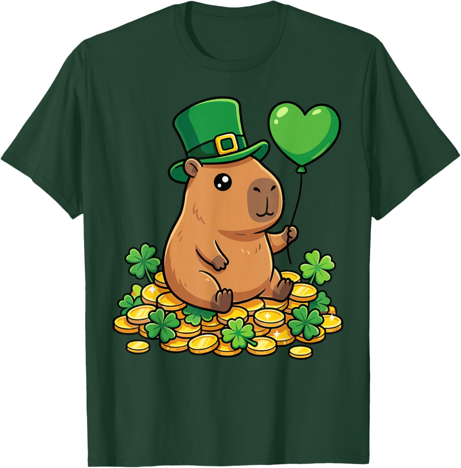 Lucky Capybara St Patricks Day Clover Leprechaun Hat Kawaii T-Shirt - T-Shirt | Forest