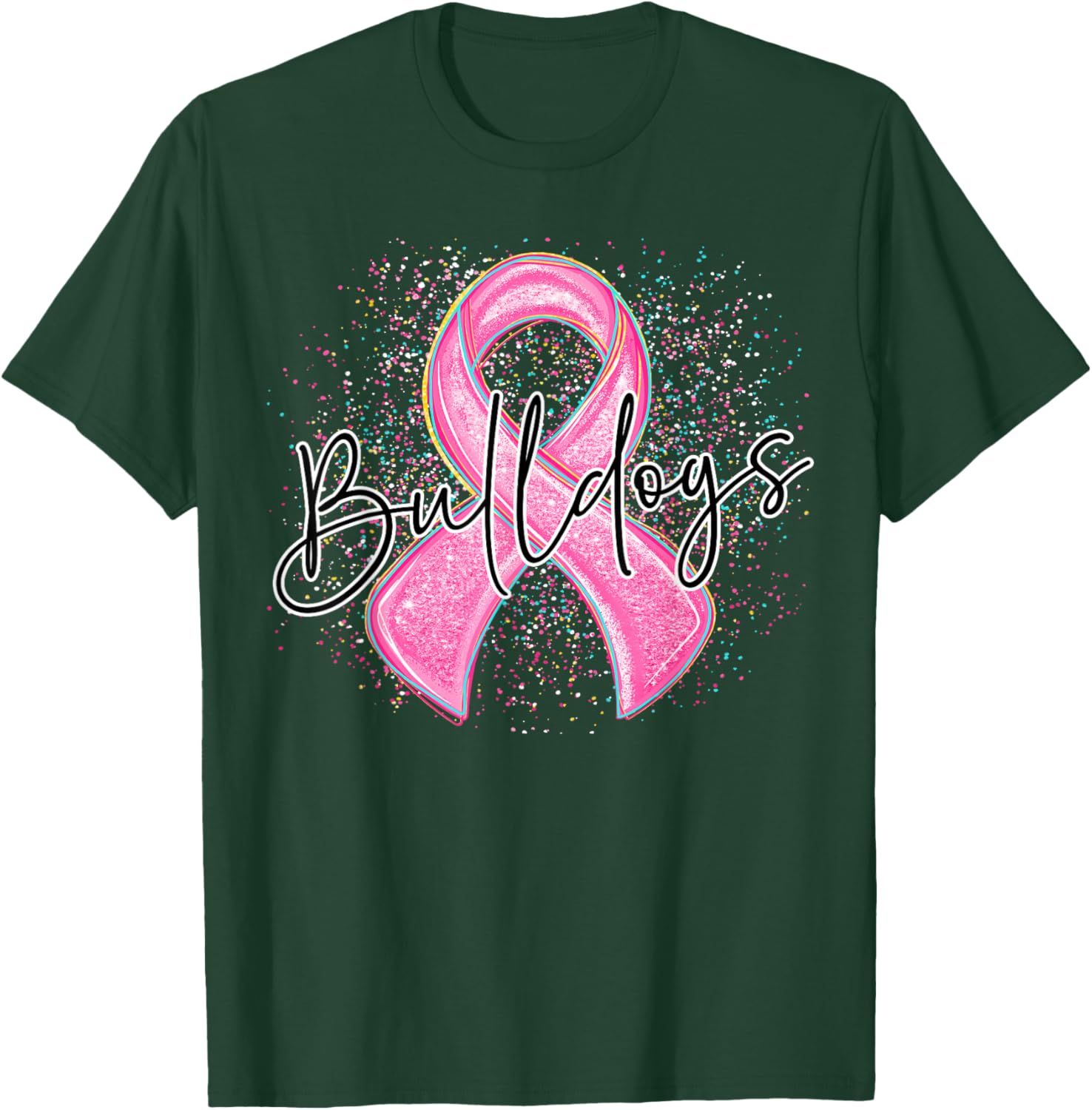 Bulldogs Pink Out Ribbon Splatter Breast Cancer Awareness T-Shirt - T-Shirt | Forest