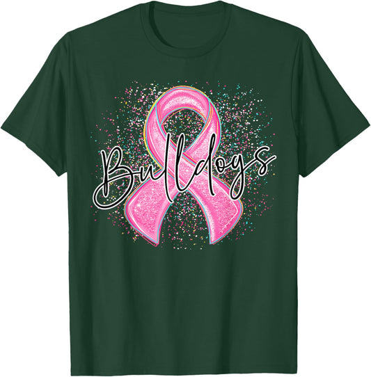 Bulldogs Pink Out Ribbon Splatter Breast Cancer Awareness T-Shirt - T-Shirt | Forest