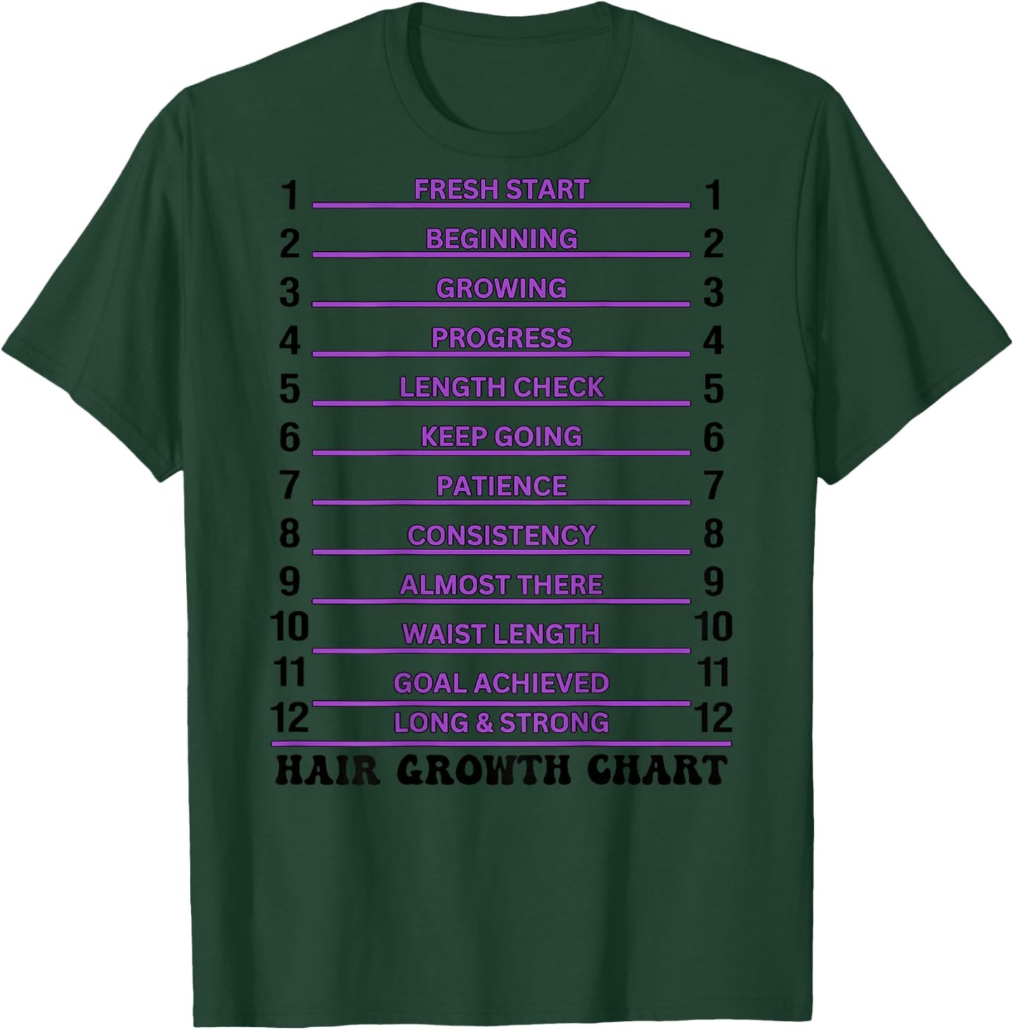 Retro Groovy Hair Growth Chart Hair Length Check (On Back) T-Shirt - T-Shirt | Forest