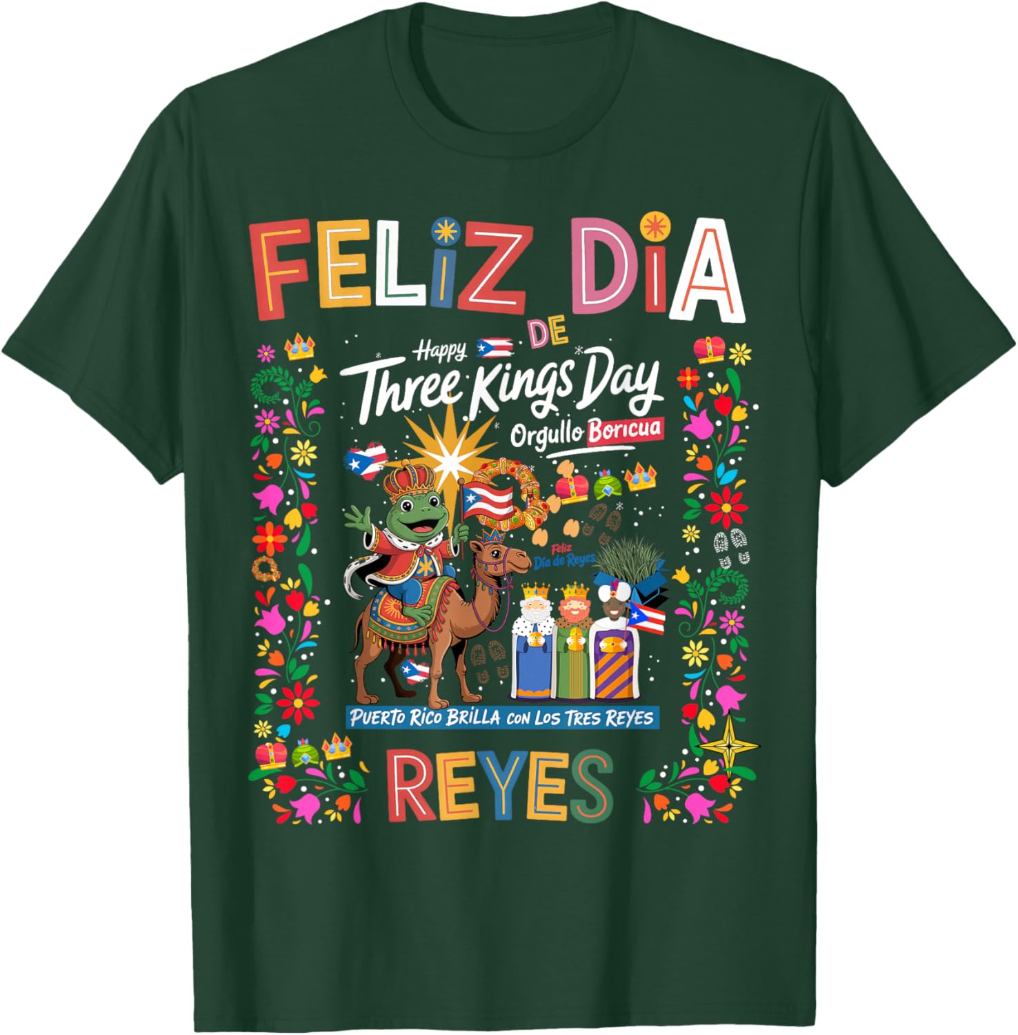 Three Kings Day Puerto Rican Women Idea & Coqui Frog Boricua T-Shirt - T-Shirt | Forest