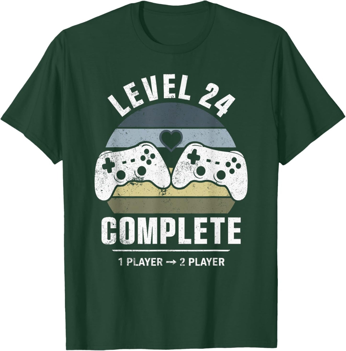 24th Wedding Anniversary Him Her Retro Level 24 Complete T-Shirt - T-Shirt | Forest