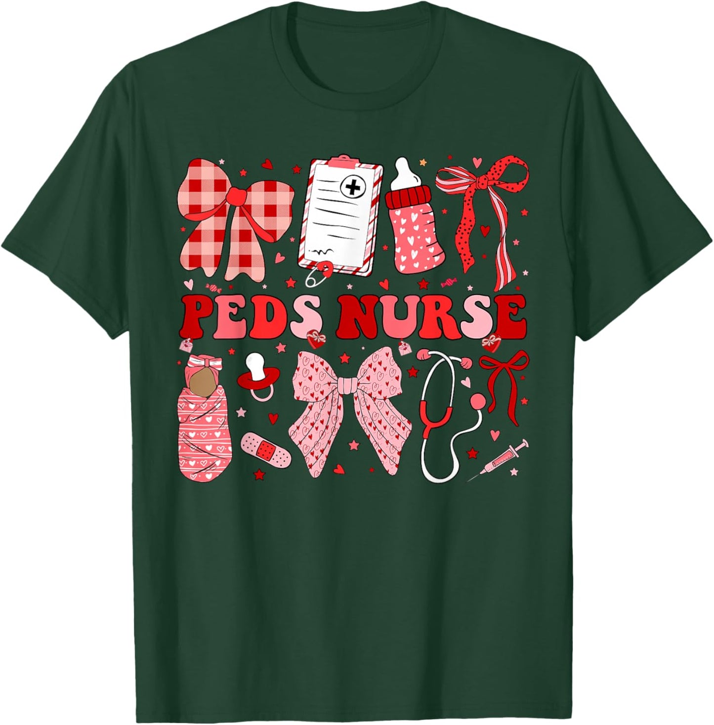 Peds Nurse Valentine Coquette Pediatric Nursing Valentines T-Shirt - T-Shirt | Forest