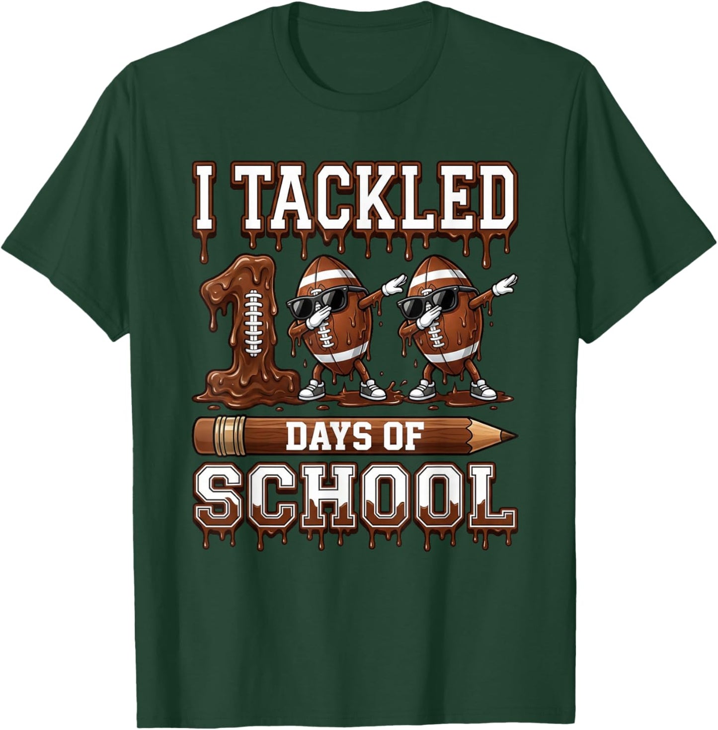 Kids 100 Days of School Boys 100th Day of School Football T-Shirt - T-Shirt | Forest