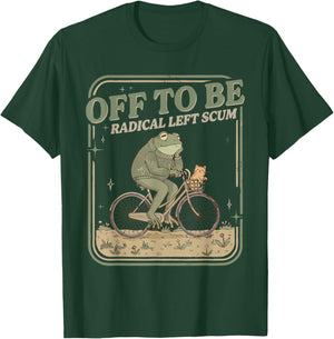 Off to Be Radical Left Scum Meme Frog and Cat on Bicycle T-Shirt - T-Shirt | Forest