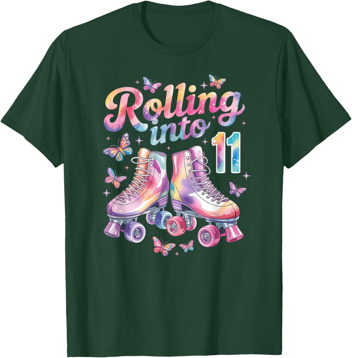 Rolling Into 11 Butterfly Roller Skate Birthday 11 Years Old T-Shirt - T-Shirt | Forest