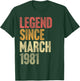45 Year Old Legend Since March 1981 Retro 45th Birthday T-Shirt - T-Shirt | Forest