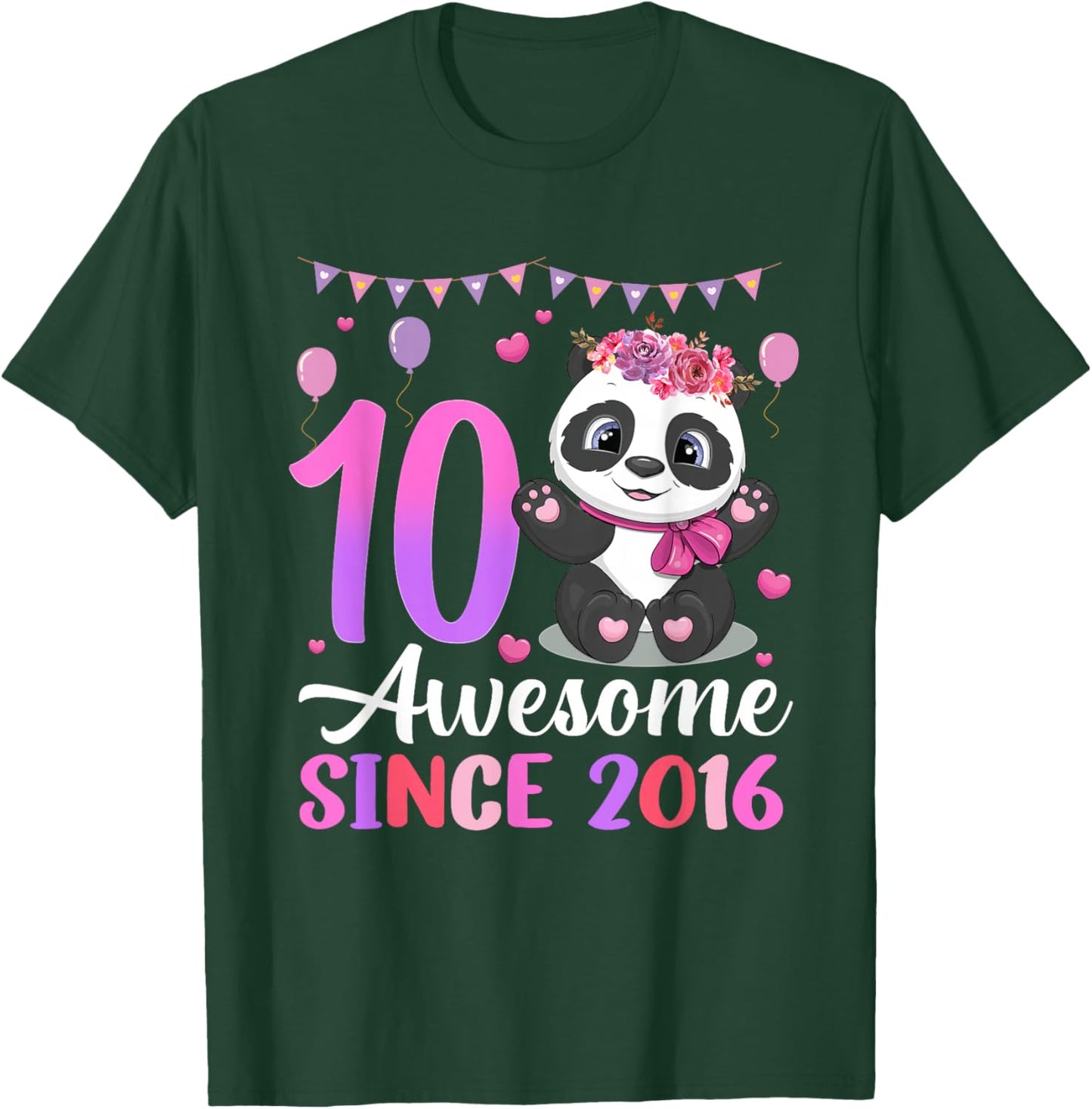 Awesome Since 2016 10th Birthday Panda Theme Party T-Shirt - T-Shirt | Forest