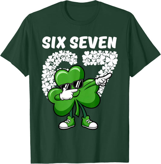 St Patrick's Day Boys Kids Shamrock Dabbing Six Seven 67 T-Shirt - T-Shirt | Forest