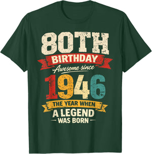80 Year Old Vintage Awesome Since 1946 80th Birthday T-Shirt - T-Shirt | Forest