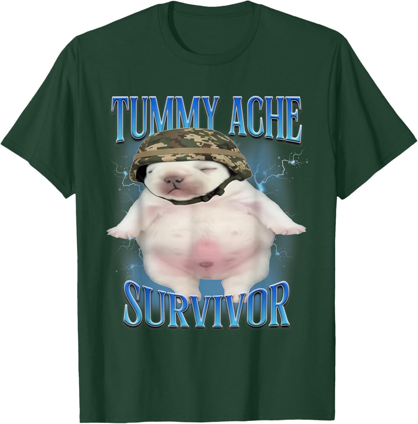Tummy Ache Survivor Funny Pibble Graphic Meme Brainrot T-Shirt - T-Shirt | Forest