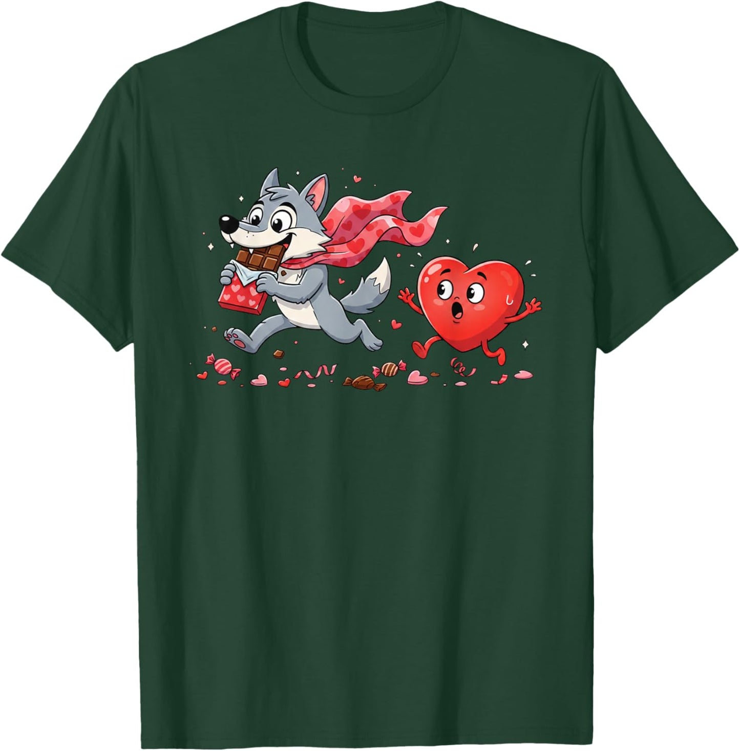 Funny Wolf Heart Chocolate Valentine Wolves Kids T-Shirt - T-Shirt | Forest