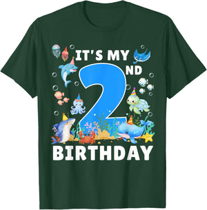 2nd Birthday Under The Sea 2 Years Old Ocean Party Theme T-Shirt - T-Shirt | Forest