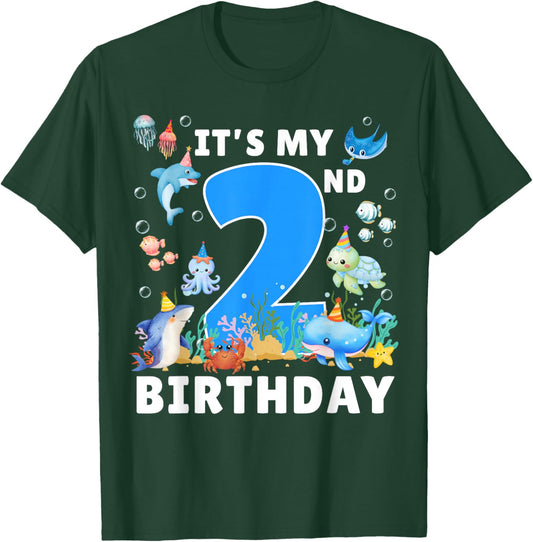 2nd Birthday Under The Sea 2 Years Old Ocean Party Theme T-Shirt - T-Shirt | Forest