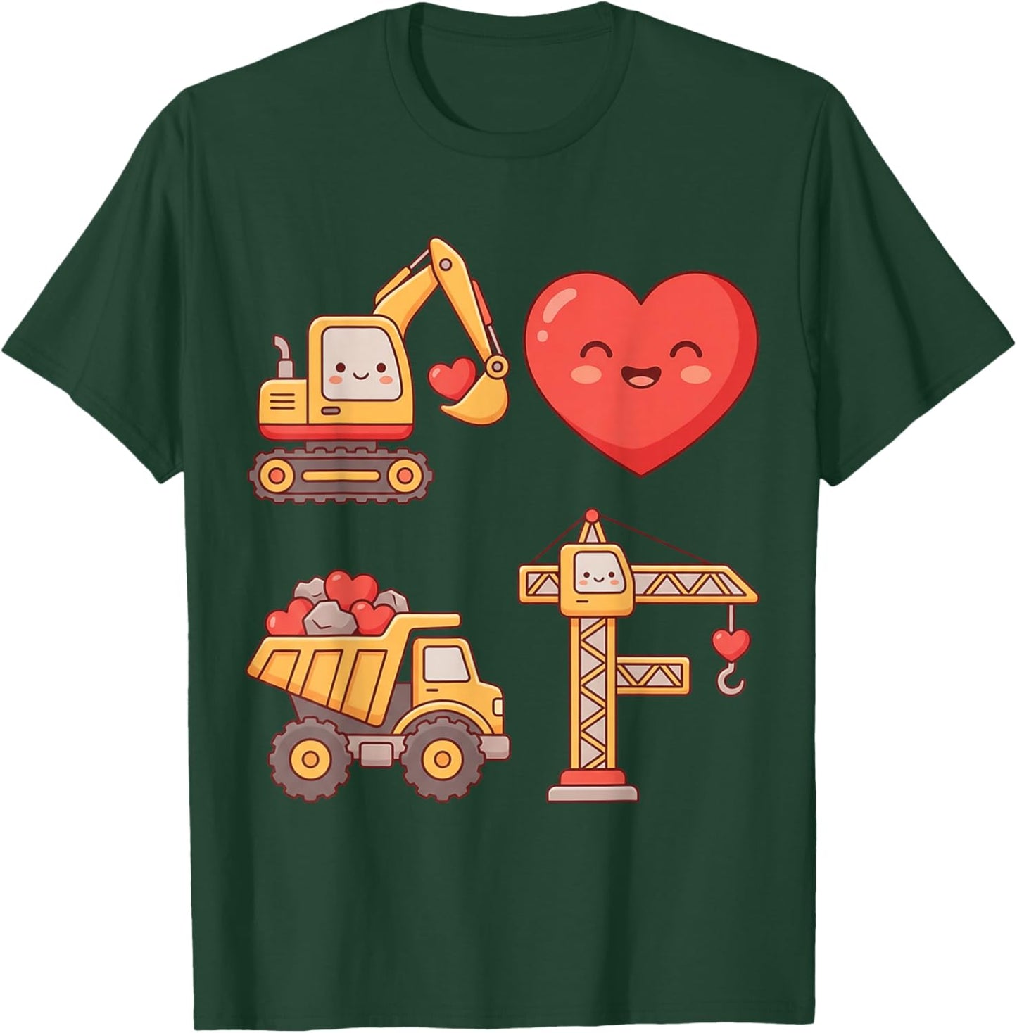 Kids Valentine Construction Trucks Boys Toddler T-Shirt - T-Shirt | Forest