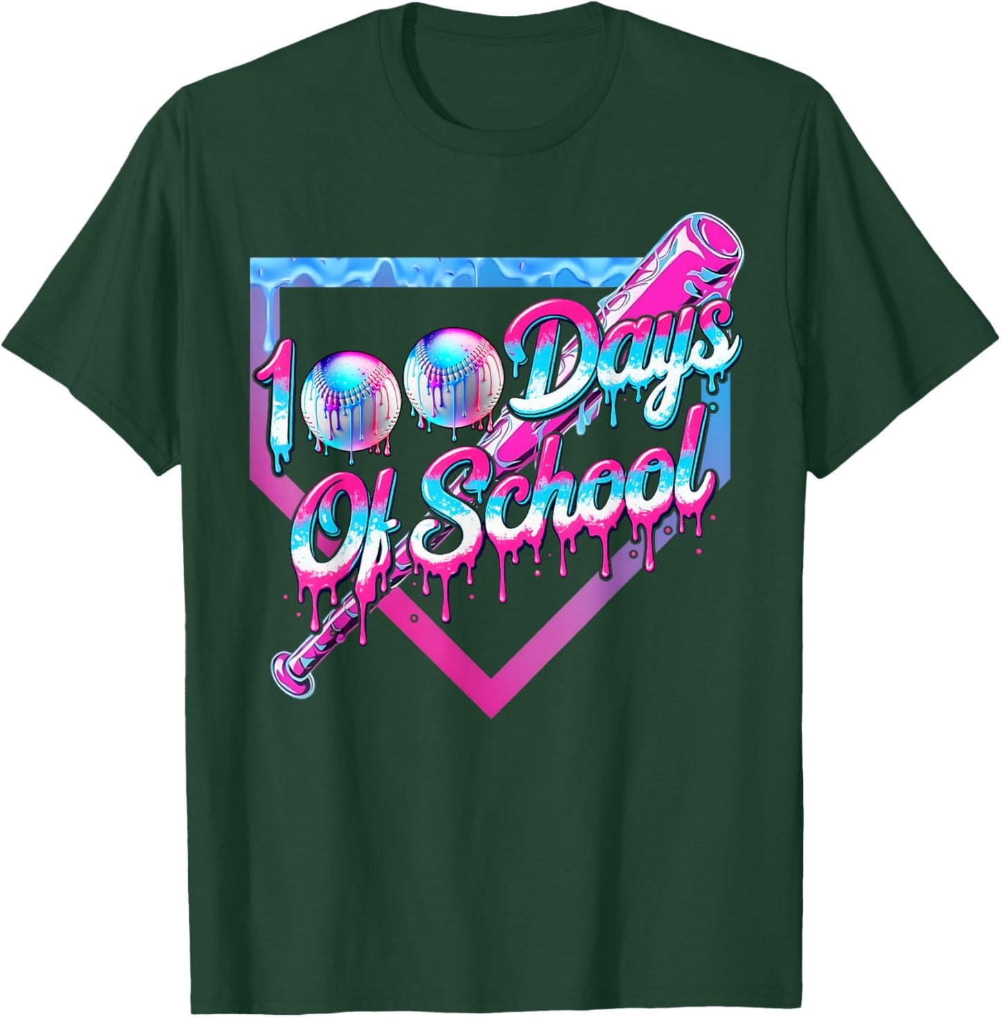100 Days of School Baseball 100th Day Ice Cream Boys Kids T-Shirt - T-Shirt | Forest
