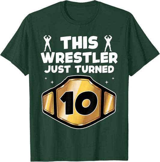 10th Wrestling Birthday This Wrestler Just Turned Ten Boys T-Shirt - T-Shirt | Forest
