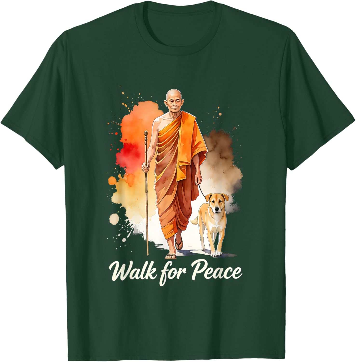 Walk for Peace Mindful Monk Spiritual Art T-Shirt - T-Shirt | Forest