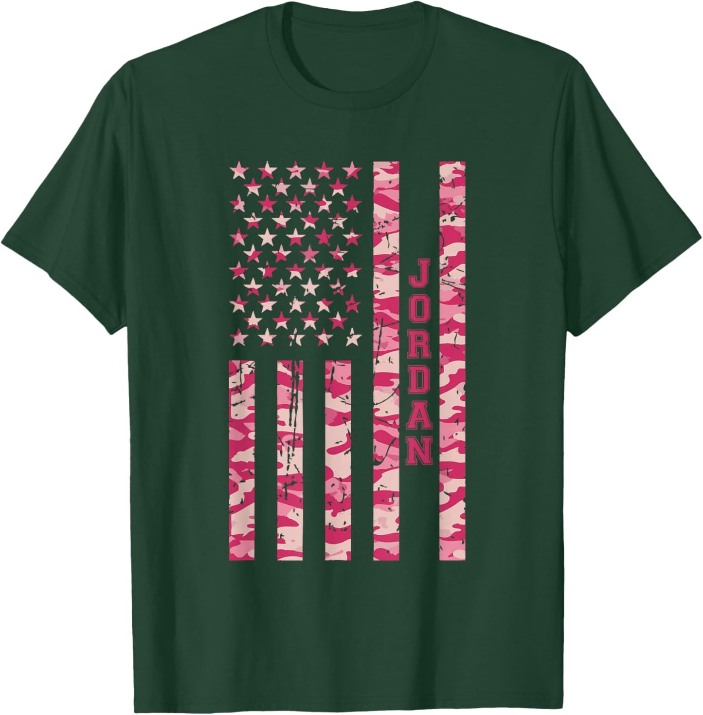 Jordan Middle Eastern Country Pink Camo USA Flag Distressed T-Shirt - T-Shirt | Forest