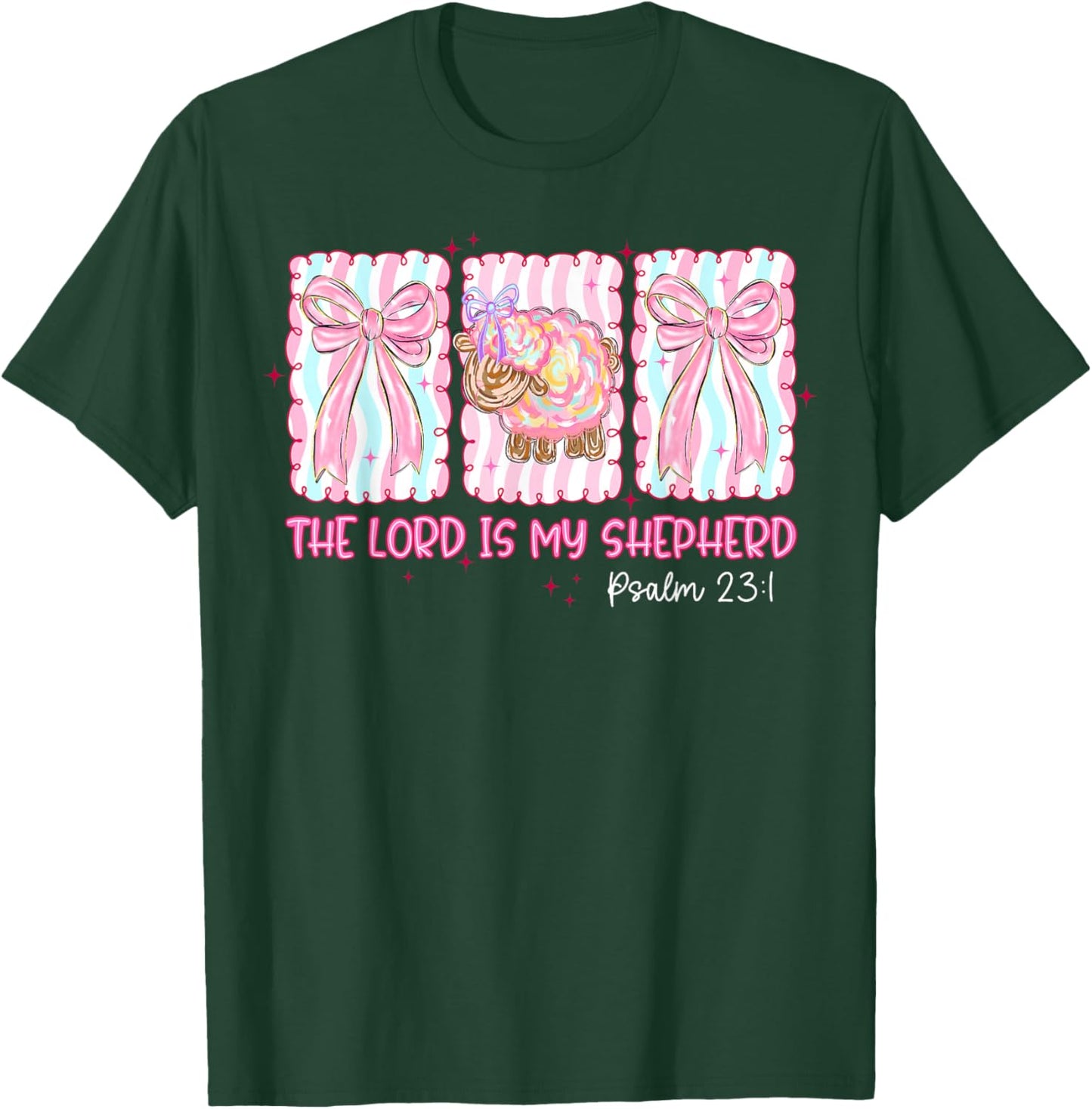 The Lord is My Shepherd Easter Jesus Christian Coquette Bow T-Shirt - T-Shirt | Forest