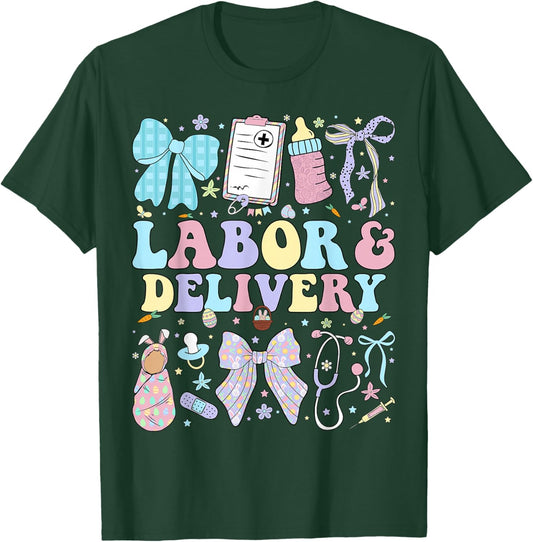 Labor and Delivery Nurse Coquette L&D Nurse Easter T-Shirt - T-Shirt | Forest