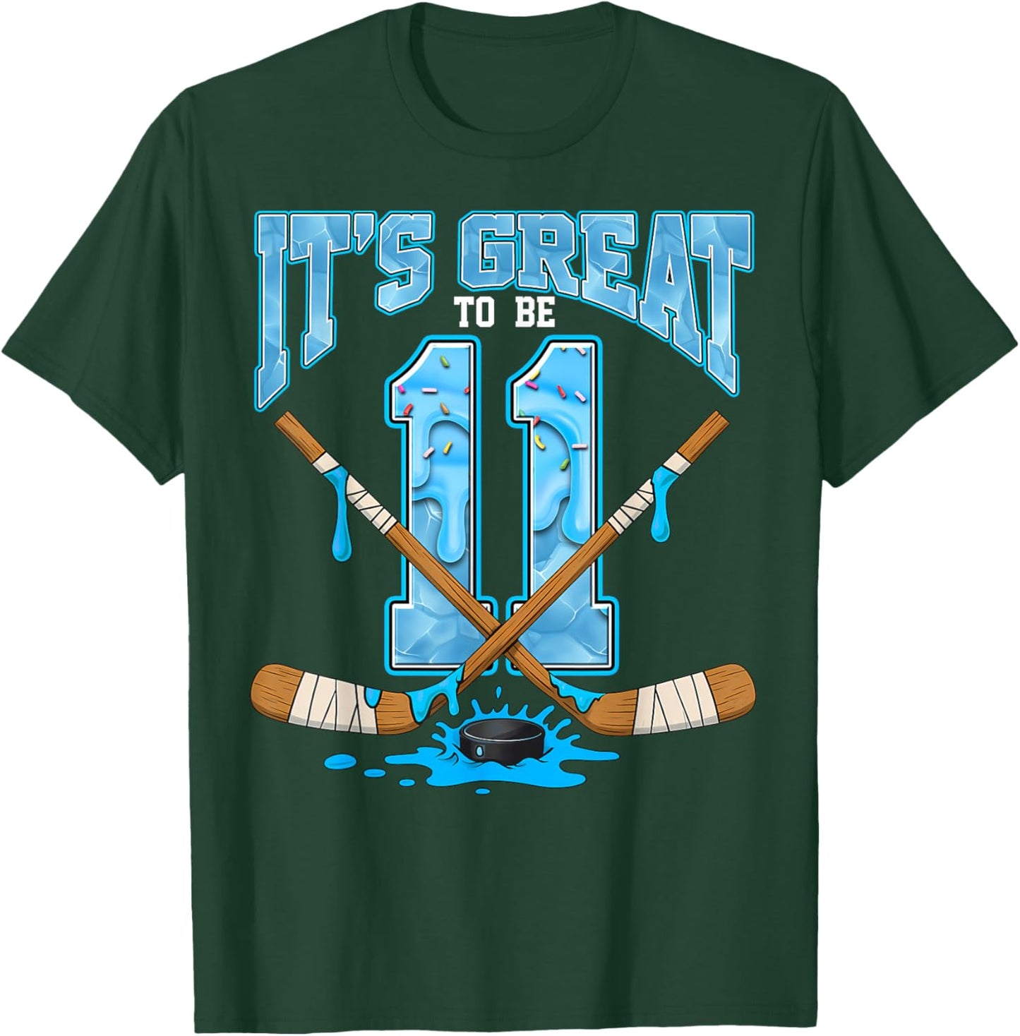 11th Birthday Hockey Lovers It's Great to Be 11 Years Old T-Shirt - T-Shirt | Forest