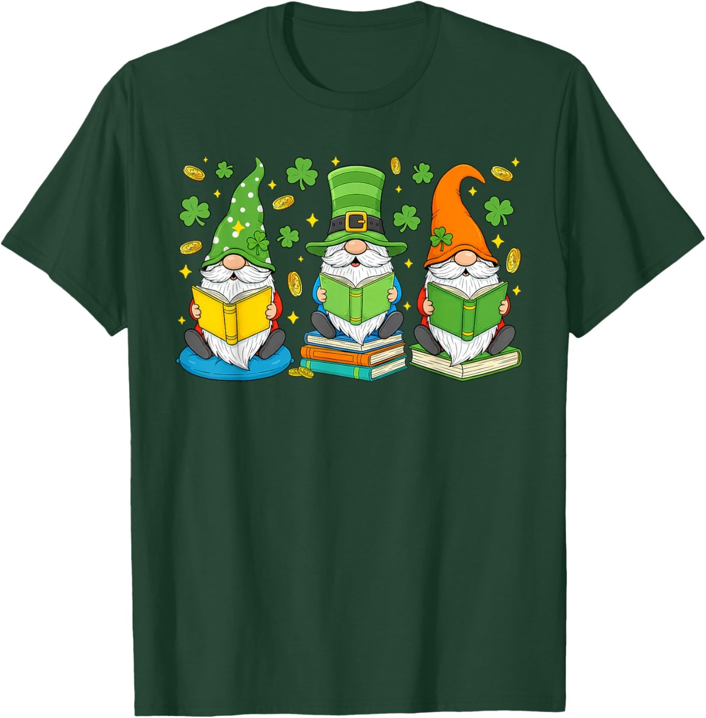 Gnomes Reading Books St Patricks Day Irish Teacher Women T-Shirt - T-Shirt | Forest