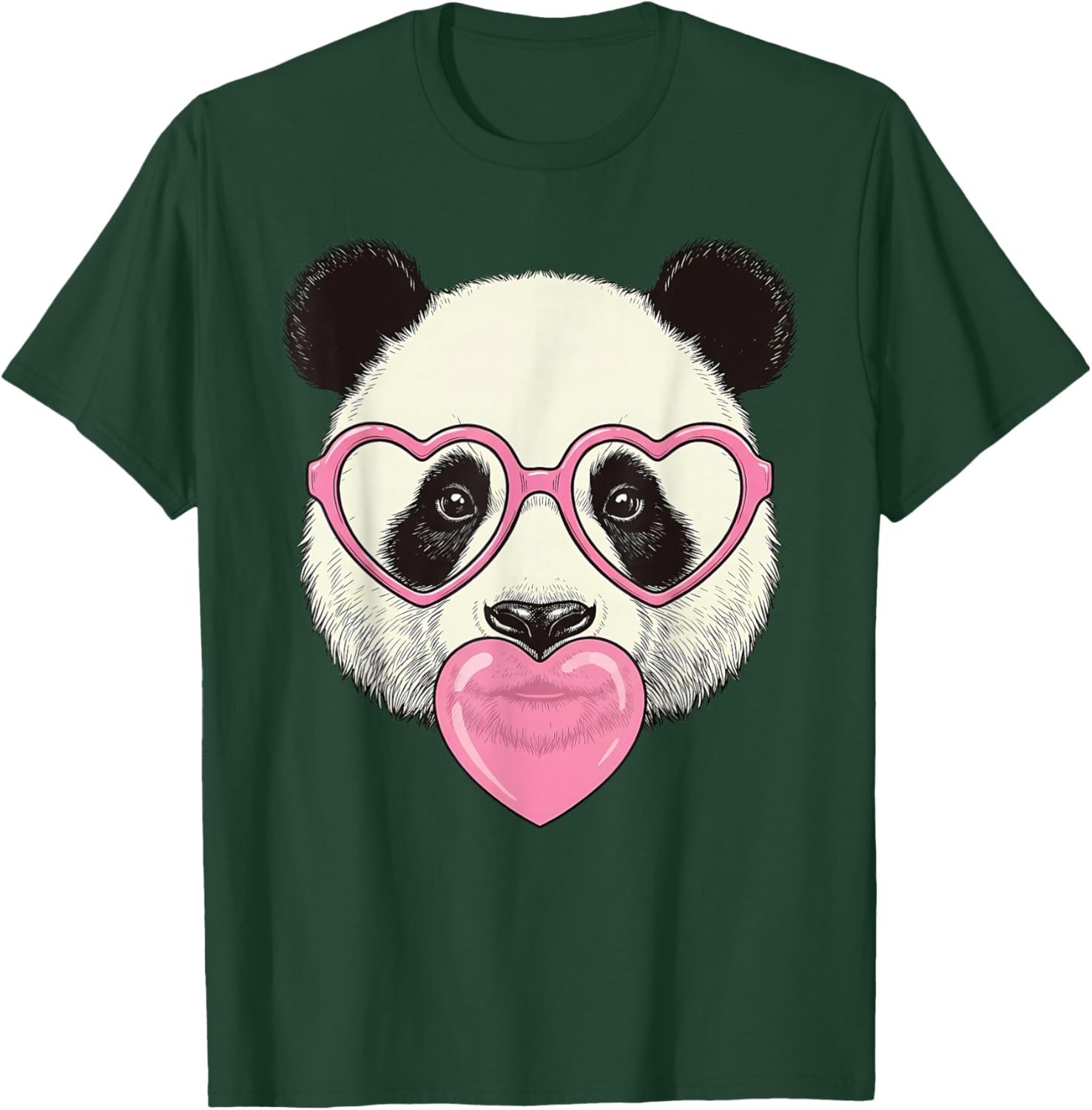 Cute Panda Blowing Pink Valentine Heart Bubble Gum T-Shirt - T-Shirt | Forest