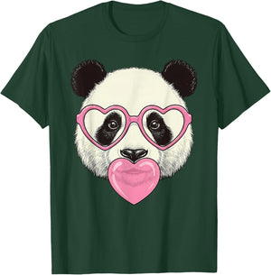 Cute Panda Blowing Pink Valentine Heart Bubble Gum T-Shirt - T-Shirt | Forest