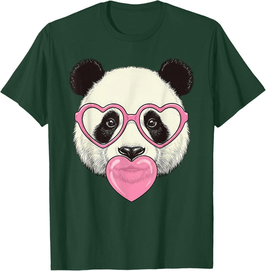 Cute Panda Blowing Pink Valentine Heart Bubble Gum T-Shirt - T-Shirt | Forest