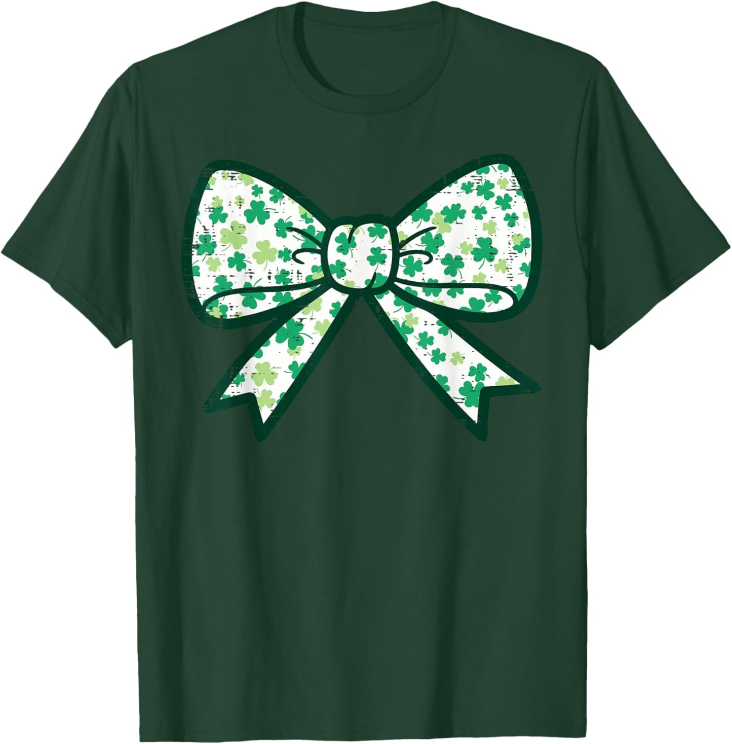 St Patricks Day Bow Ribbon Saint Paddys Girls Kids Women T-Shirt - T-Shirt | Forest