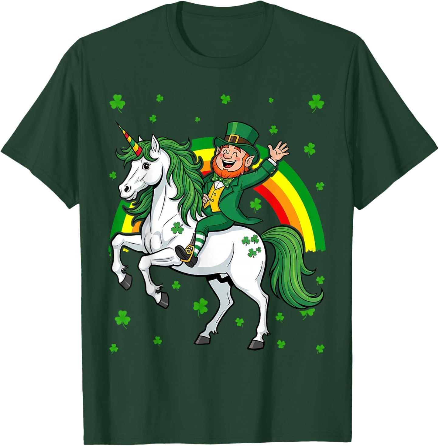 Leprechaun Riding A Magical St Patrick's Day Unicorn T-Shirt - T-Shirt | Forest
