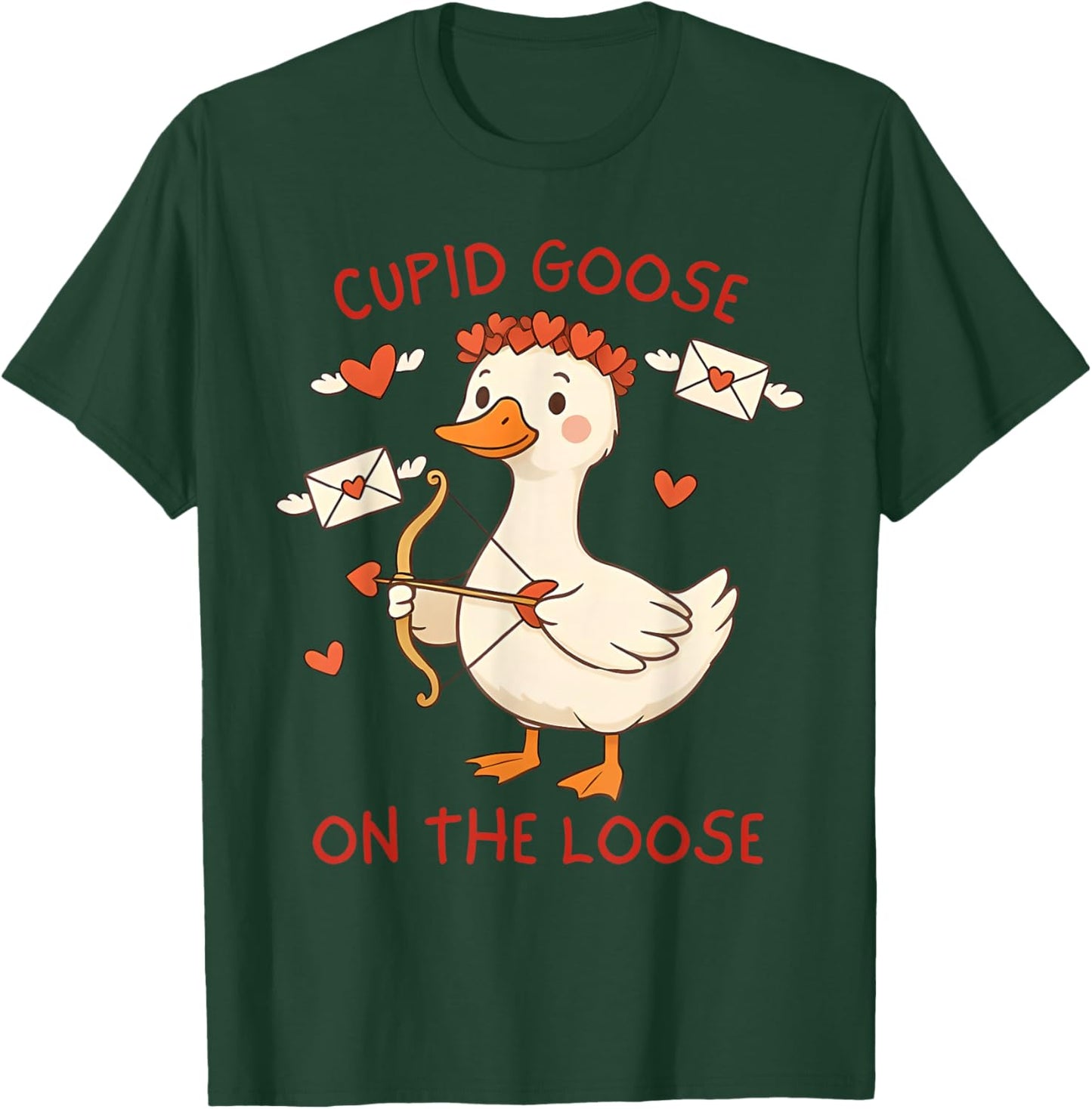 Cupid Goose On The Loose Funny Valentines Day Men Women Kids T-Shirt - T-Shirt | Forest