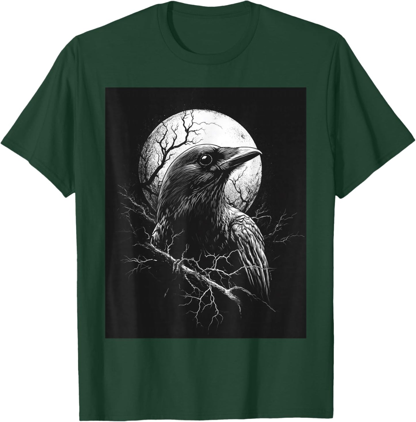 Raven Moon Men Black Gothic Women Black Crow T-Shirt - T-Shirt | Forest