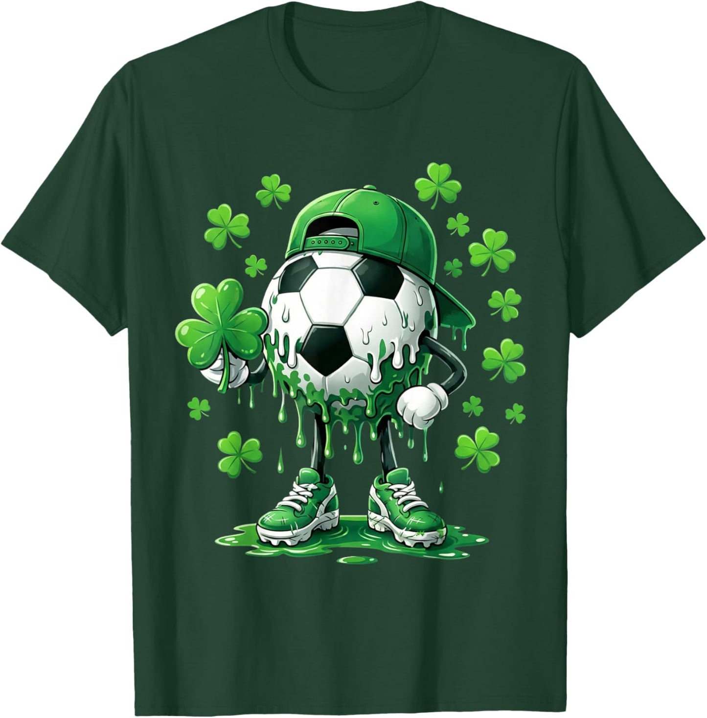 Saint Patrick Soccer Ball Guy with Clover for Players T-Shirt - T-Shirt | Forest