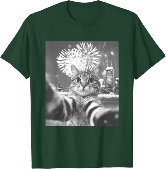 Funny Cat Selfie New Year Firework T-Shirt - T-Shirt | Forest
