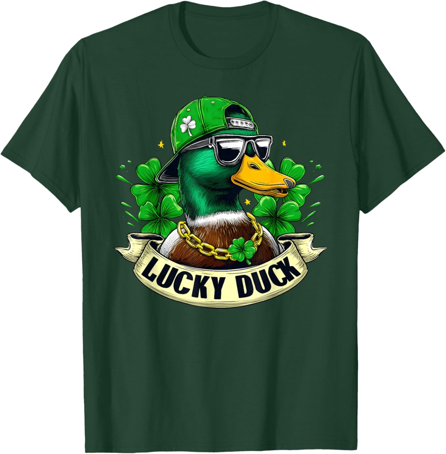 St Patricks Day Lucky Duck Mallard Shamrock Men Women Kid T-Shirt - T-Shirt | Forest