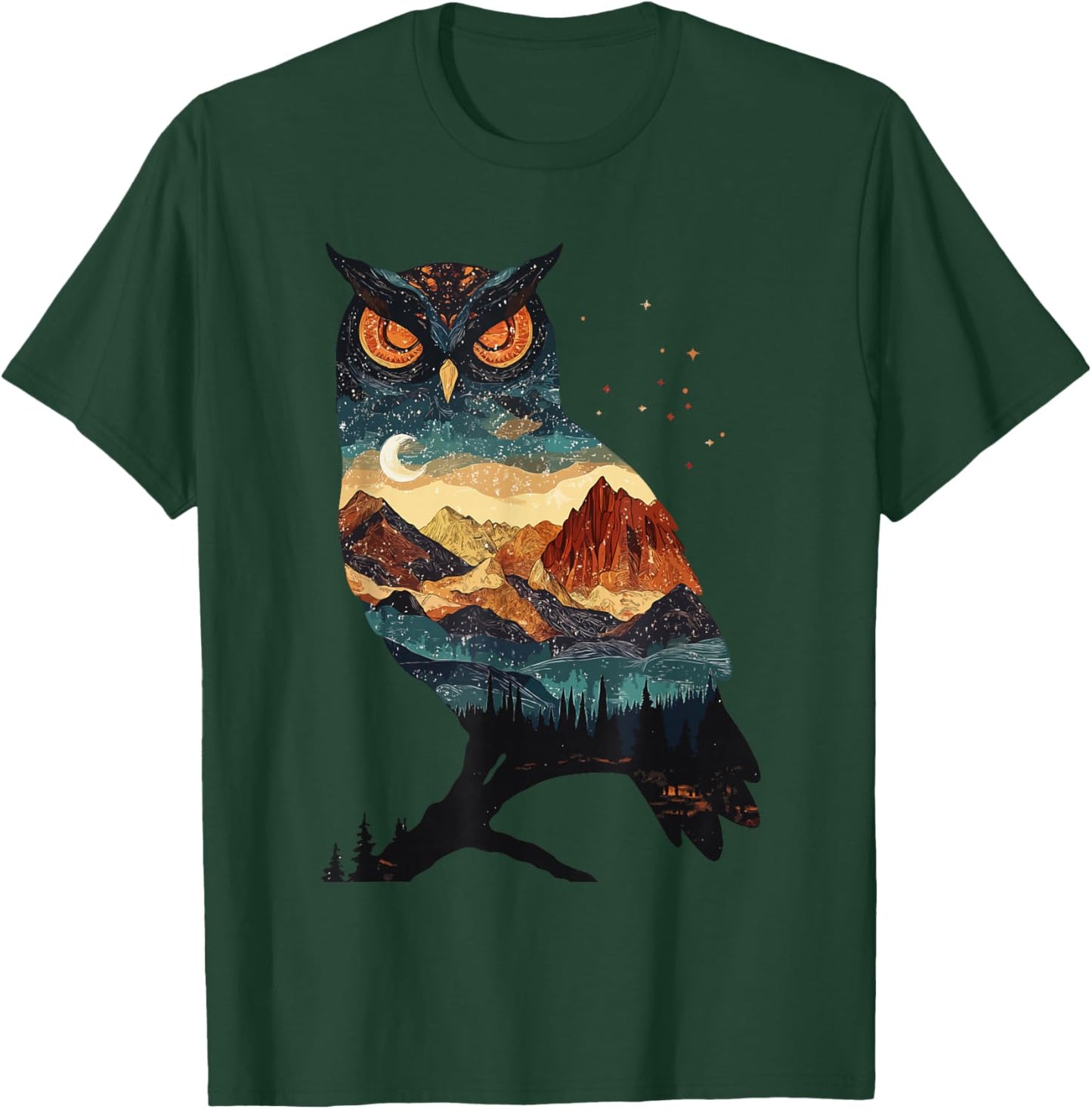 Owl Lover Landscape Girls Moon Women Owl T-Shirt - T-Shirt | Forest
