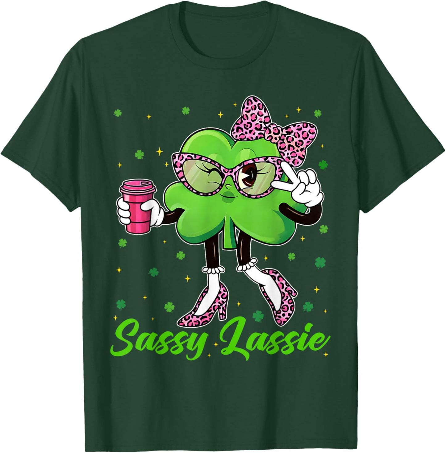 Funny Sassy Lassie Shamrock Leopard St Patricks Women Girl T-Shirt - T-Shirt | Forest