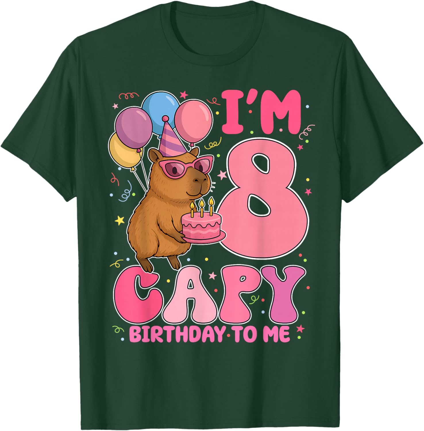 8 Years Old Capy Birthday to Me 8th Birthday Capybara T-Shirt - T-Shirt | Forest