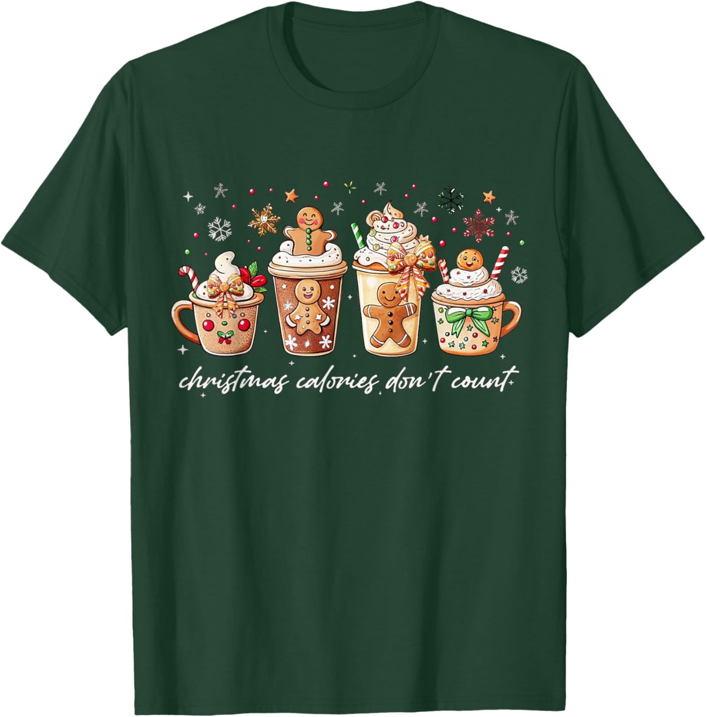 Christmas Calories Don't Count Iced Coffee Gingerbread Bow T-Shirt - T-Shirt | Forest