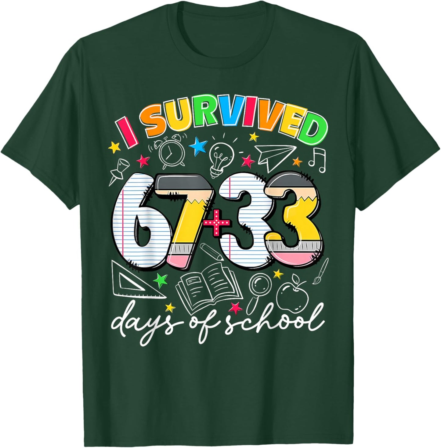 Preppy I Survived 67 + 33 100 Day of School Boy Girl T-Shirt - T-Shirt | Forest