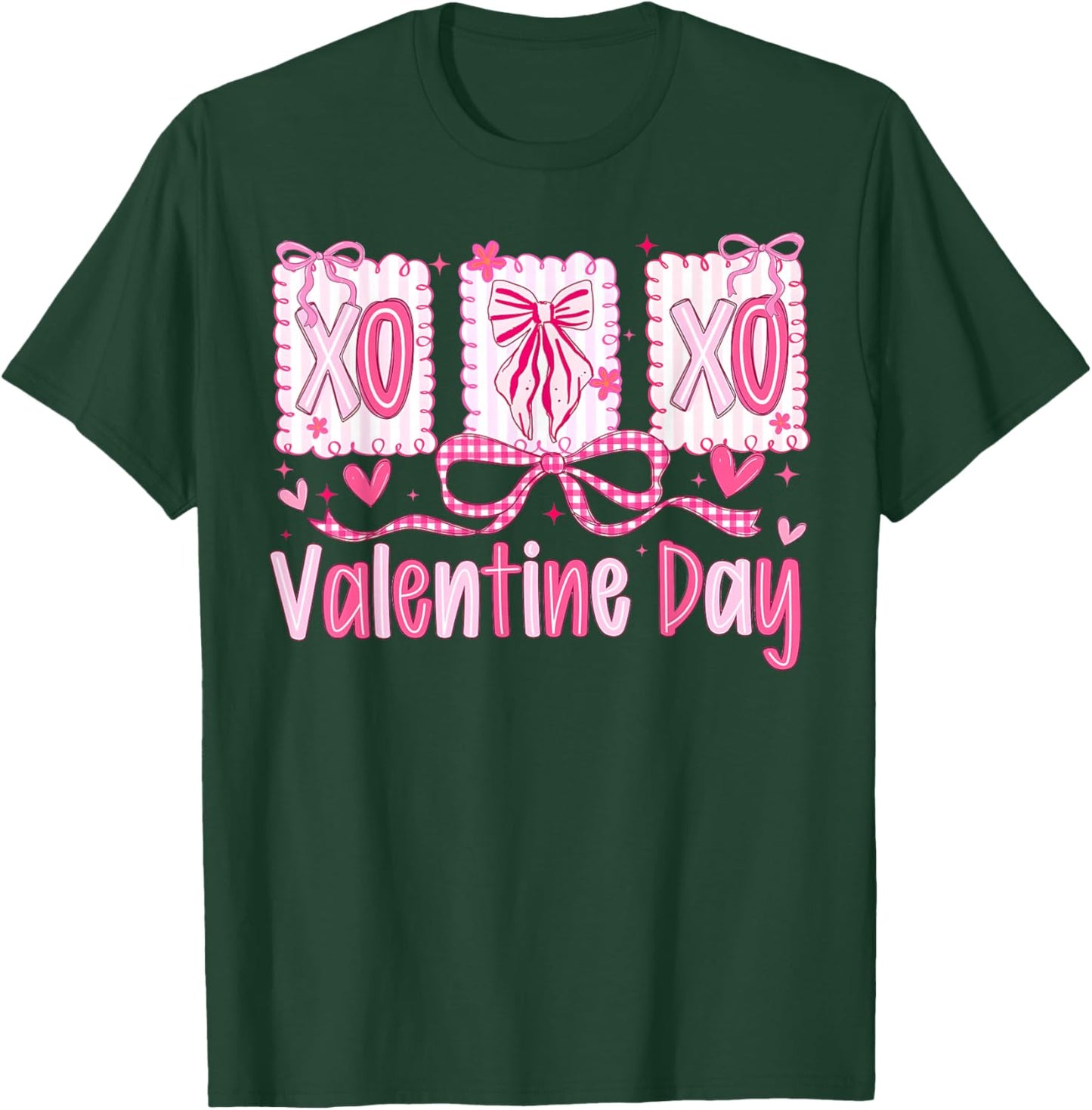 Preppy Valentine XOXO Coquette Bow Hearts Lover Girl Women T-Shirt - T-Shirt | Forest