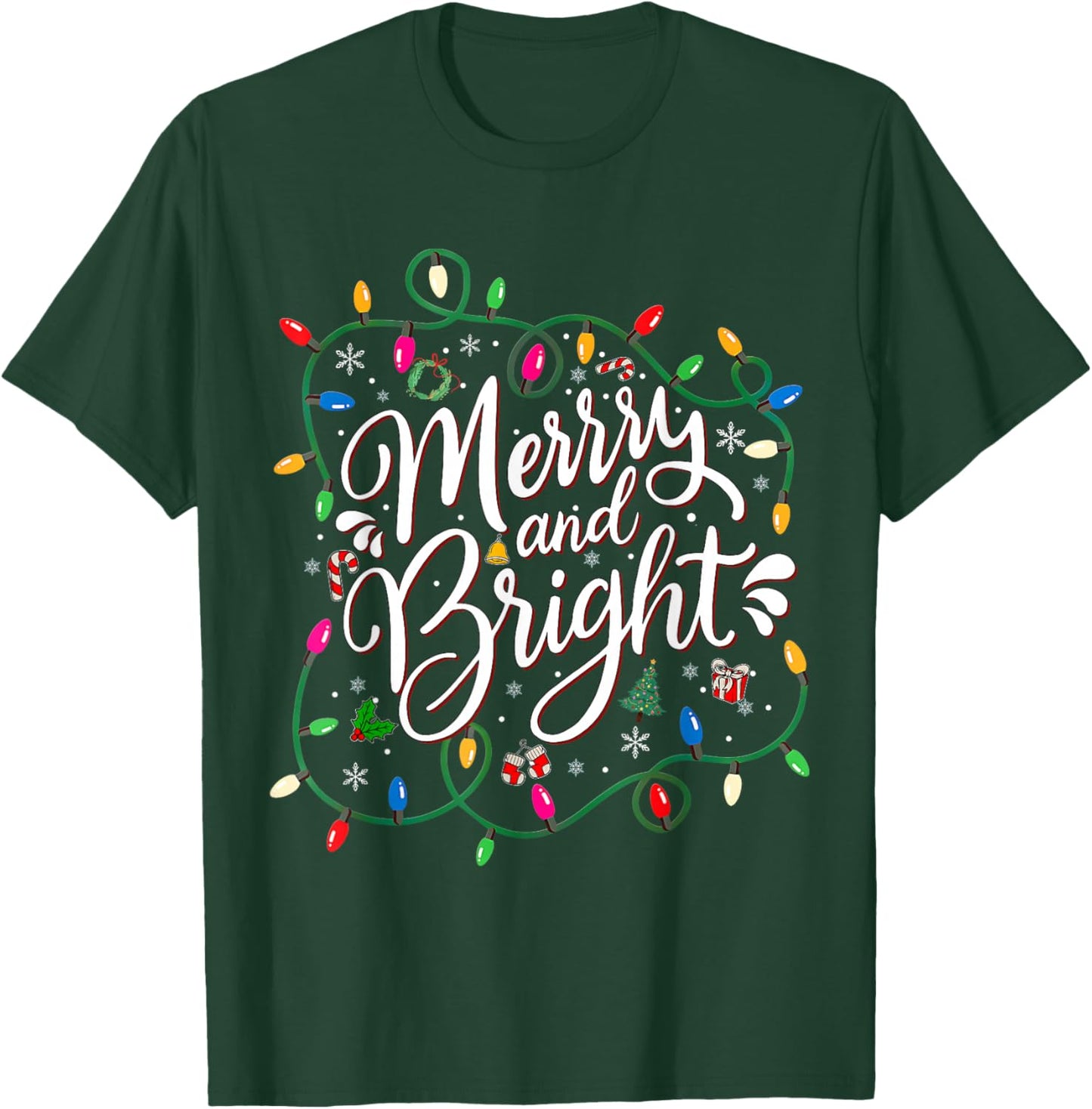 Merry Bright Christmas Xmas Lights Pajamas Family Matching T-Shirt - T-Shirt | Forest
