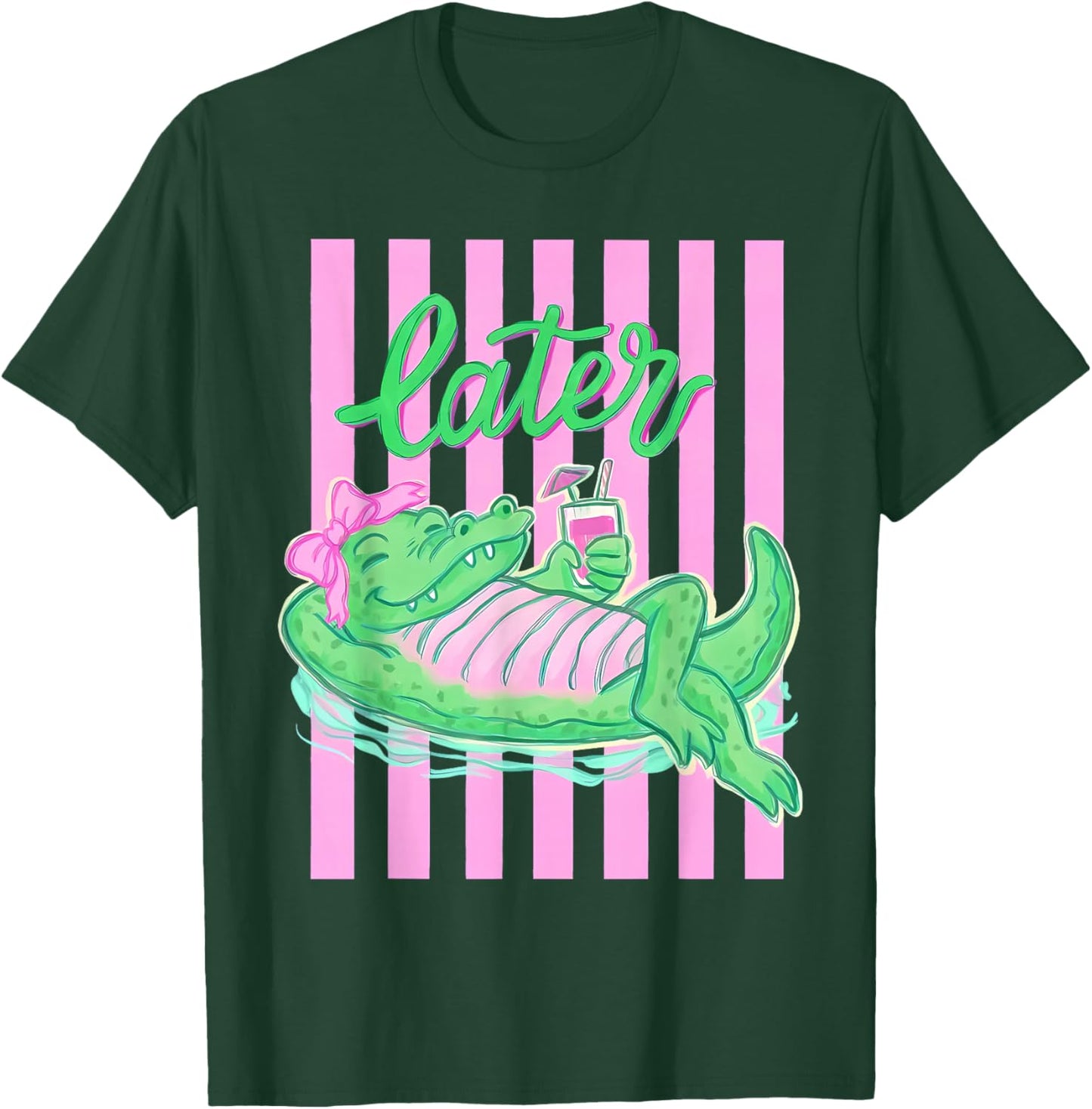 Retro Striped Everyday Later Gator Alligator Summer Coastal T-Shirt - T-Shirt | Forest
